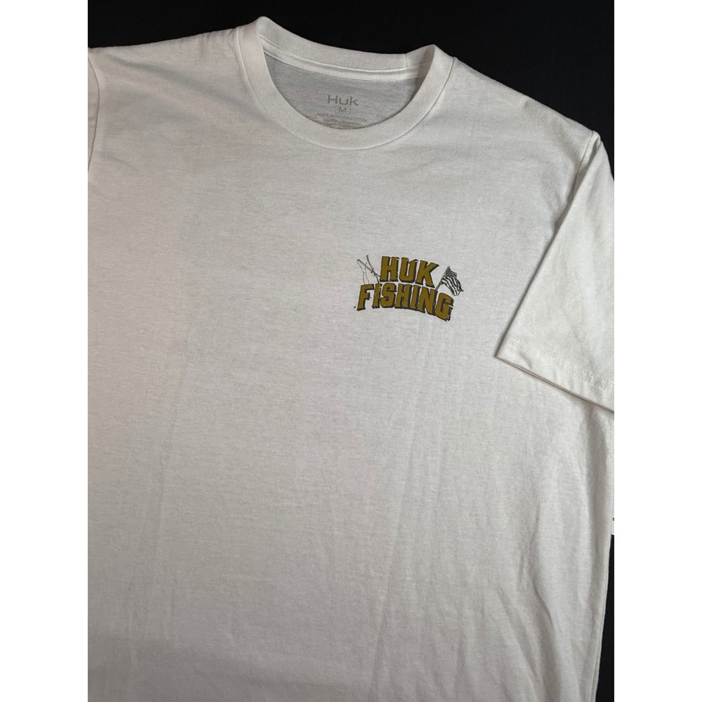 Huk Fishing Mens White Fish Stories Start Here Graphic T-Shirt Size Medium